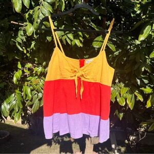 SEE BY CHLOE mustard red‎ purple colorblock striped gauze cotton tie tank top